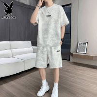 花花公子运动服套装男士夏季薄款圆领短袖T恤搭配休闲短裤一套男