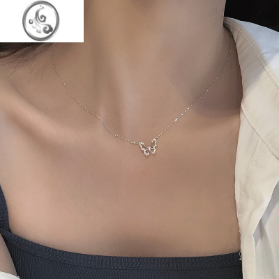 JiMiS925银银轻奢高级蝴蝶项链女夏2023新款锁骨链小众设计感吊坠