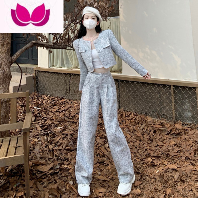 七斓小香风小个子阔腿裤子套装女初秋季2023新款早秋高级感套