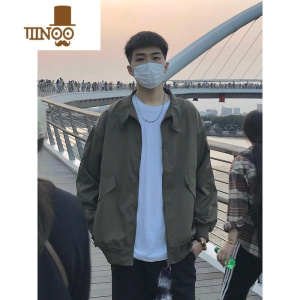 YANXU军绿色户外风衣外套男网红ins潮宽松休闲复古飞行夹克上衣