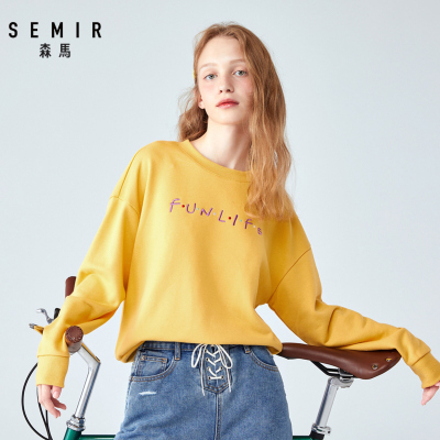 Semir森马卫衣女秋季流行时尚圆领套头上衣学生潮流字母刺绣cec套头