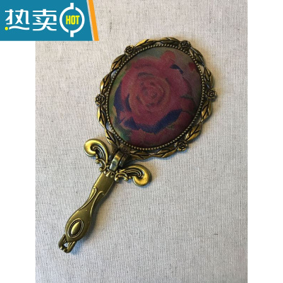 敬平手持镜子带柄香云纱手工布艺便携桌面可立中式复古折叠随身小镜子便携式用镜 22