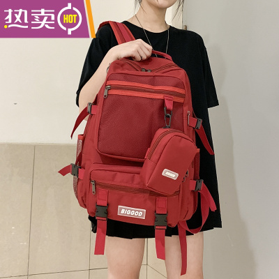 NEWLAKE日系大容量书包女时尚潮流2020年新款韩版高中学生初中生双肩包男酒红色