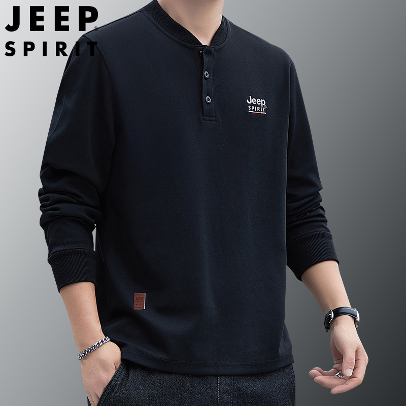 JEEP SPIRIT秋冬款男士圆领带扣时尚卫衣打底衫新款
