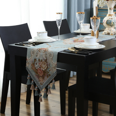 家柏饰(CORATED)欧式桌旗布艺餐桌装饰布美式电视柜斗柜鞋柜桌布茶几流苏长条 温茹-蓝 桌旗32*200cm