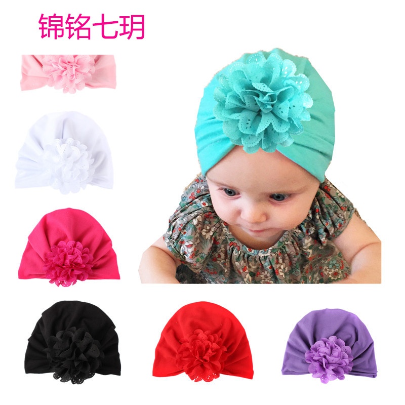 锦铭七玥秋冬新款婴儿用品儿童帽子 镂空花打结波西米业风印度帽宝宝帽子