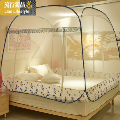 免安装蒙古包蚊帐三开1.5m家用双人1.8m床防摔宿舍1.2米纹帐 三维工匠