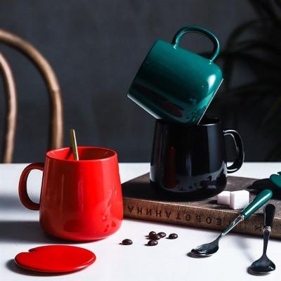 创意简约欧式小清新陶瓷马克杯大容量带盖勺男女办公室家用咖啡杯