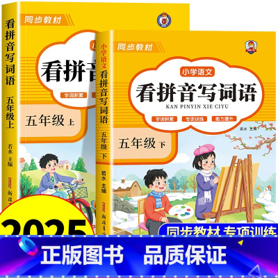 [六年级上册+下册]看拼音写词语 小学六年级 [正版]看拼音写词语六年级下册 语文小学注音生字拼音拼读字词6年级上汉字专