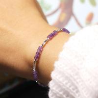 纯银简约女款轻奢紫罗兰色乌拉圭天然冰透方珠紫水晶方银珠手链送女朋友老婆情人节七夕生日礼物