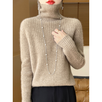 堆堆领羊毛衫女宽松抽条慵懒风毛衣加厚纯色羊毛针织打底衫