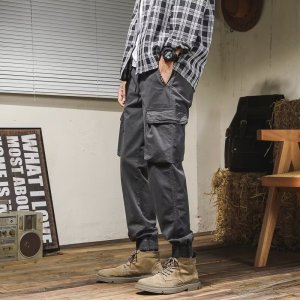 男士工装裤夏季纯色宽松休闲裤束脚裤子机能百搭春秋长裤