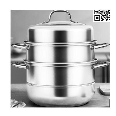 康巴赫(KBH)蒸锅304不锈钢蒸笼大容量蒸包子馒头复合底汤锅蒸煮两用锅KBH32TB1高盖3层32cm