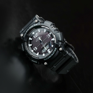 casio官方旗舰店卡西欧运动手表男 官方限量太阳能运动防水潮流 石英表男 小黑表电子手表正品AQ-S810学生手表