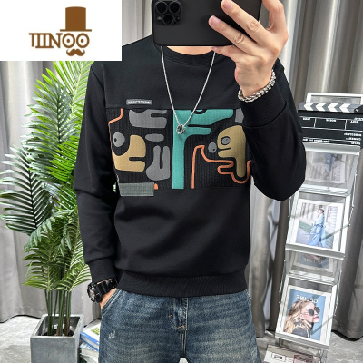 YANXU秋季卫衣男卡通拼接套头上衣流行情侣装圆领休闲男装外套2023新款