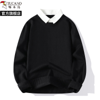 啄木鸟春秋冬季新款假两件衬衫领商务针织毛衣男士保暖内搭打底衫