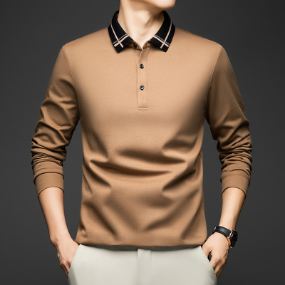 中青年纯色休闲长袖T恤春秋季时尚新款翻领套头打底POLO衫潮