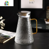 北欧风冷水壶家用玻璃凉白开水壶凉水杯套装创意耐热高温水壶客厅 FENGHOU 1壶方柄+4锤纹直杯+墨绿小号托盘配凉水壶