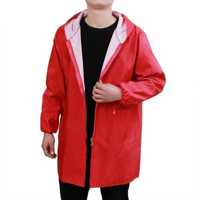 男士拉链罩衣防水单层薄春款围裙加大工作服厨房长袖护衣印字男单层防水中国红拉链XXXL偏小