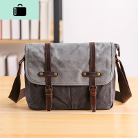 单肩包男帆布休闲文艺斜挎包潮牌防水布配皮日系邮差包NEW LAKE 灰色男士斜挎包