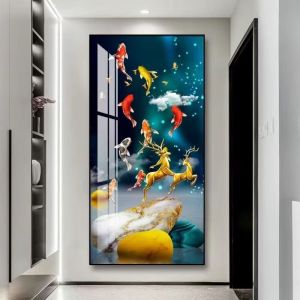 维诺亚入户玄关装饰画轻奢正门对面墙壁画简约玄幻走廊过道竖版挂画