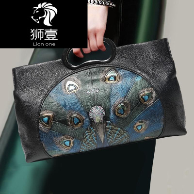 狮壹（Lionone）2019新款潮女真皮手提手拿包民族风单肩斜挎包牛皮手提包单肩女包