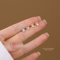 蝴蝶结锆石耳钉女s925纯银韩版小众轻奢精致百搭简约ins耳饰批发送女朋友老婆情人节七夕生日礼物