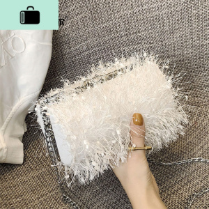 ins超火迷你水桶小包包女2020新款潮韩版秋季毛毛链条斜挎单肩包NEW LAKE女士单肩包