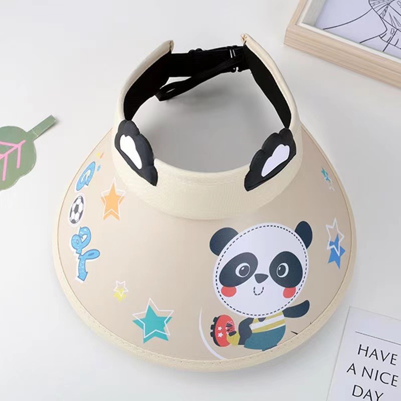 夏季儿童防晒帽男女童空顶帽宝宝遮阳帽薄款紫外线卡通熊猫太阳帽