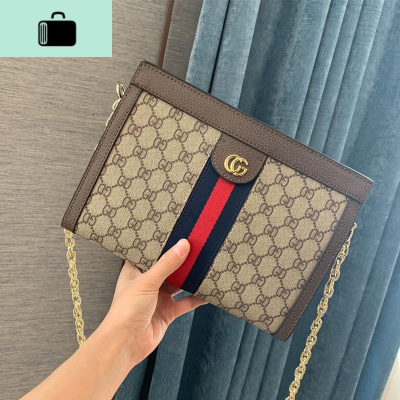 欧美新款信封链条条纹女包女士单肩斜跨百搭流行包包印花包NEW LAKE 浅咖色女斜挎包