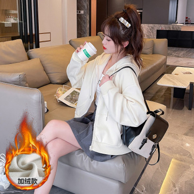 [3件8.5折101.9元,叠加优惠券]唐狮秋冬新款女连帽净色短款卫衣外套百搭减龄时髦韩版学院风