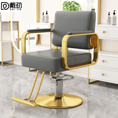 戴劲理发店专用椅子发廊高端美发烫染区升降座椅美发椅子 电镀金圆盘-深灰色