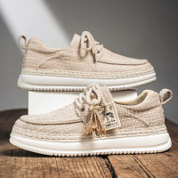 男士帆布鞋一脚蹬2026春季新款时尚舒适耐磨透气板鞋百搭休闲男鞋