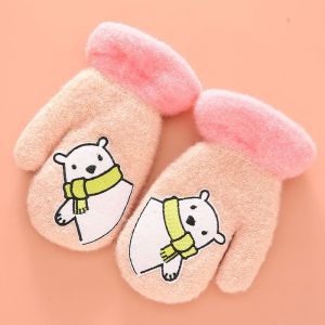 新款儿童手套男女秋冬季保暖加绒半指翻盖卡通小孩学生写字