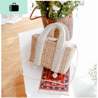 仙女编包斜挎珍珠提手菜篮子女包复古蒲海边度假包ins单肩甜NEW LAKE 自然蒲草色女斜挎包