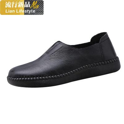 妈妈鞋真皮平底单鞋女头层牛皮春季鞋子软底中老年人舒适防滑皮鞋知义(ZHIYI)休闲鞋