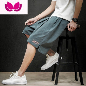 七斓中国风开叉棉麻短裤男士夏季薄款潮牌宽松5分裤亚麻速干休闲中裤