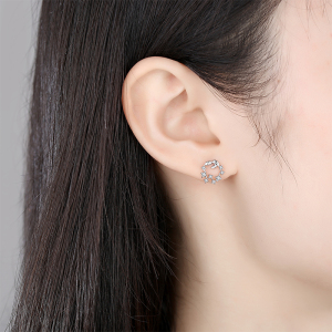 鑫铂尼 s925银高雅气质时尚饰品耳钉耳饰耳丁送女友生日520情人节礼物 叶瓣精灵耳钉