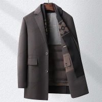 时尚轻奢西装领羊毛双面呢大衣男士秋冬潮流脱卸鸭绒内胆呢子外套