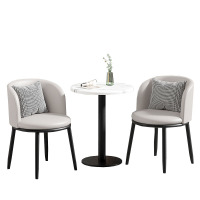 戴劲 洽谈桌北欧轻奢奶茶店皮质茶桌椅组合简约一桌两椅 浅灰色