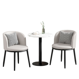 戴劲 洽谈桌北欧轻奢奶茶店皮质茶桌椅组合简约一桌两椅 浅灰色