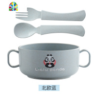 小麦秸秆卡通可爱儿童碗杯套装双耳碗家用辅食吃饭碗防摔宝宝餐具 FENGHOU 碗杯五件套[粉]