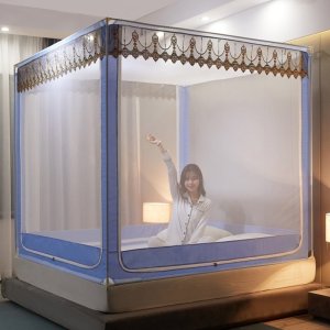 家柏饰(CORATED)新款防摔坐床拉链蚊帐1.5米加密公主风蒙古包1.8m床家用加厚支架