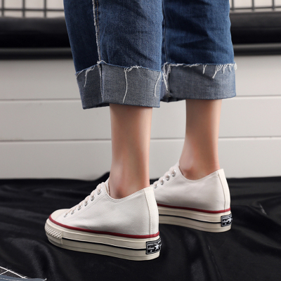 金三志韩国2021春夏隐形鞋内增高百搭帆布鞋6cm厚底松糕鞋港风小白鞋女5帆布鞋