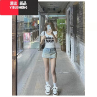 YIBUSHENG小众甜酷字母印花正肩U领短袖T恤女季修身显瘦不露腰短款上衣潮