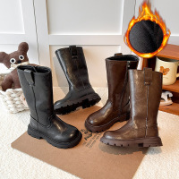 女童长筒靴秋冬新款儿童二棉高筒靴女孩马丁靴加绒公主长靴潮