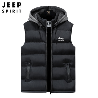 JEEP SPIRIT吉普连帽马甲男装秋季加厚保暖新款青年时尚休闲无袖棉外套
