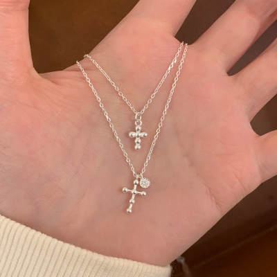 纯银十字架吊坠项链女款2025新款气质时尚叠戴锁骨链日常百搭送女朋友老婆情人节七夕生日礼物