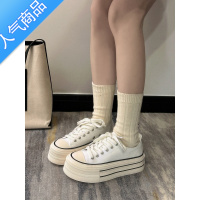 SUNTEK厚底帆布鞋女2023新款韩版运动休闲鞋增高圆头系带低帮板鞋小白鞋