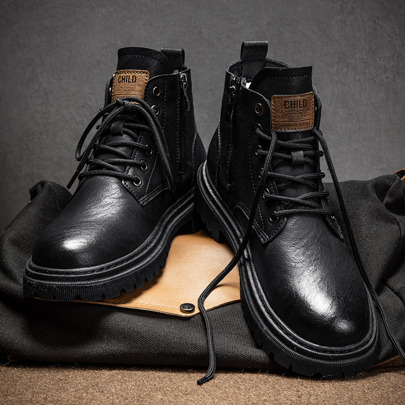 马丁靴男新款秋季英伦复古风高帮工装靴休闲男士皮鞋增高鞋